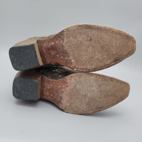 Corral Circle G Women's Black Crackle/Bone Embroidery Snip Toe Leather Boots 9M - Picture 14 of 16